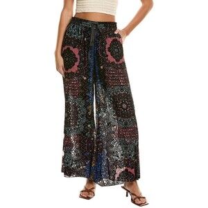 Johnny Was Axelle Wide Leg Velvet Burnout Pants Womens XL Boho Patchwork Witchy